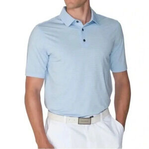 Chase 54 Mens Local Golf Polo L skylight blue White Stripe 1/4 Button Outdoor M
